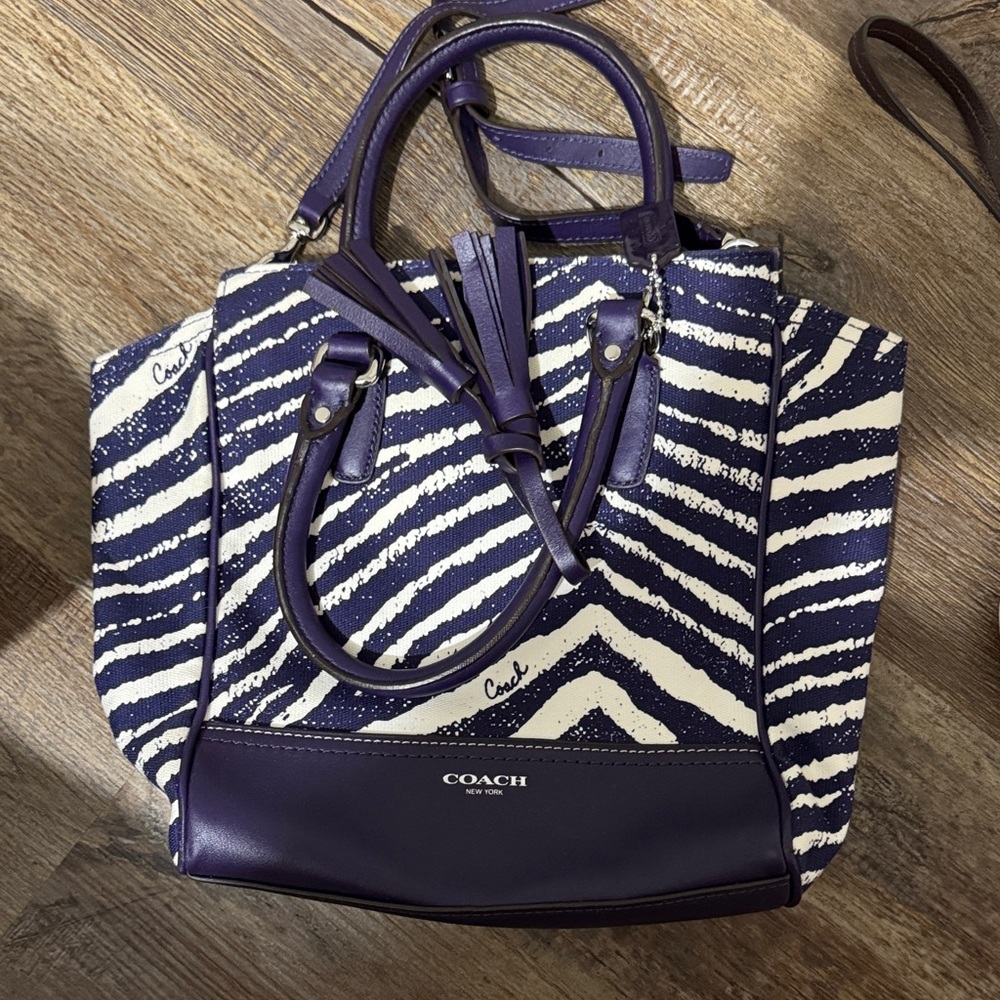 Coach Purple and Cream Zebra Tote
